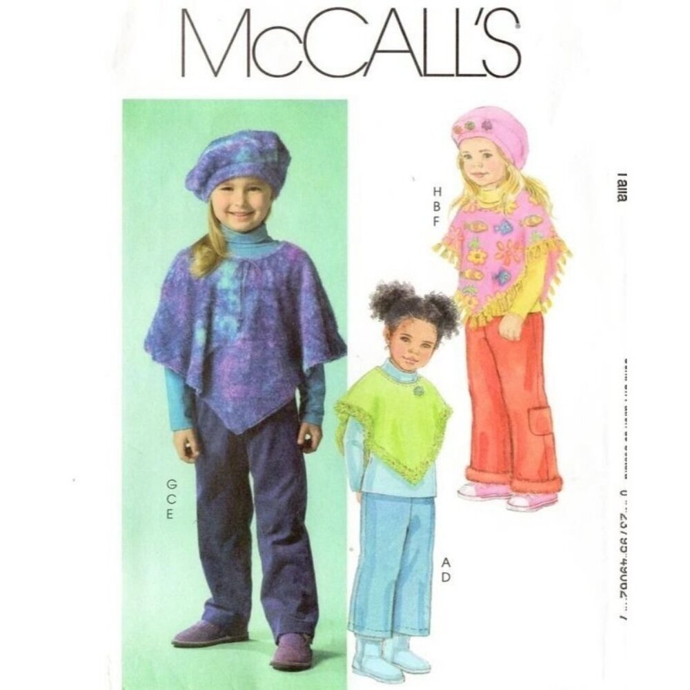 McCalls Sewing Pattern 4906 Ponchos Pants Hat Child Size 1-3